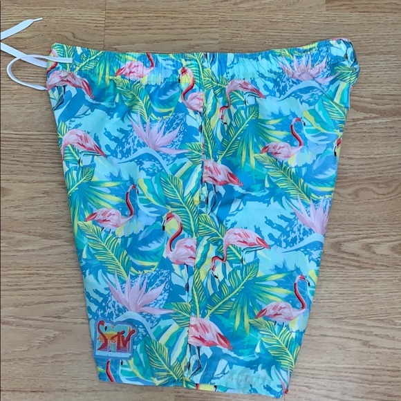 MTV Flamingo Print Blue Pink & Yellow Trunks XL - Picture 5 of 6